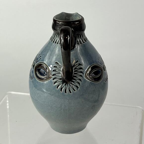 German Blue Flower Oil Cruet Signed Pottery Vintage Unique Tableware Handarbeit - Picture 4 of 9